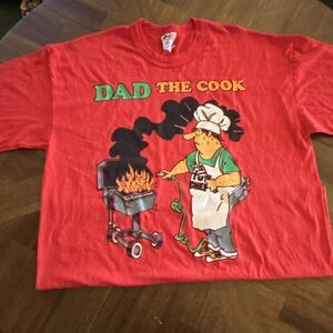 DG Sportswear Dad The Cook Graphic Cotton Oversize T-Shirt Large Red Vintage